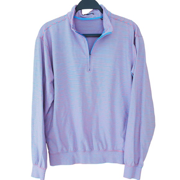 Oliver Ridley Mens 1/4 Zip Striped Pullover Long Sleeve Golf Top Sz M Pink Blue - Picture 2 of 8